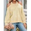 CUPSHE Women Pullover Sweater Open Shoulder Choker Sexy Back Long Sleeves Loose Chunky Knit Tops(Sand)