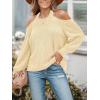 CUPSHE Women Pullover Sweater Open Shoulder Choker Sexy Back Long Sleeves Loose Chunky Knit Tops(Sand)