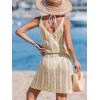 CUPSHE Women Sleeveless Crochet Swimsuit Coverup Hollow Out Bathing Suit Cover Ups Swimwear Knit Dress(Beige)