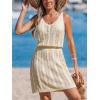CUPSHE Women Sleeveless Crochet Swimsuit Coverup Hollow Out Bathing Suit Cover Ups Swimwear Knit Dress(Beige)