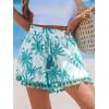 CUPSHE Women Smocked Wasit Swimsuit Cover Up Shorts Wide Leg Beach Shorts for Swimwear(Green Patterned)
