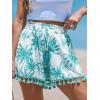 CUPSHE Women Smocked Wasit Swimsuit Cover Up Shorts Wide Leg Beach Shorts for Swimwear(Green Patterned)