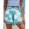 CUPSHE Women Smocked Wasit Swimsuit Cover Up Shorts Wide Leg Beach Shorts for Swimwear(Green Patterned)