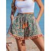 CUPSHE Women Smocked Wasit Swimsuit Cover Up Shorts Wide Leg Beach Shorts for Swimwear(Tropical Patterned)