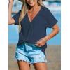 CUPSHE Women Summe Tops V Neck Blouses Short Sleeves Lace Shirt Button Front Tee Work Vacation Outfits(Blue)