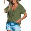 CUPSHE Women Summe Tops V Neck Blouses Short Sleeves Lace Shirt Button Front Tee Work Vacation Outfits(Green)