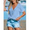 CUPSHE Women Summe Tops V Neck Blouses Short Sleeves Lace Shirt Button Front Tee Work Vacation Outfits(Light Blue)