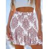 CUPSHE Women Summer Ethnic Print Drawstring Skirt Ruffled Hem A-line Mini Skirts Cute(White)