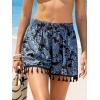 CUPSHE Women Swim Cover Up Shorts High Waist Boho Tassel Casual Beach Shorts with Side Pockets(Navy Floral)