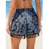 CUPSHE Women Swim Cover Up Shorts High Waist Boho Tassel Casual Beach Shorts with Side Pockets(Navy Floral)