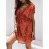 CUPSHE Women Swim Coverup Short Sleeve Casual V Neck Beach Cover Ups Dress(Orange)