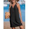 CUPSHE Women Swim Coverup Sleeveless V Neck Eyelet Summer Beach Swimsuit Cover Up Dress for Swimwear(Black)