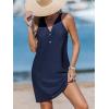 CUPSHE Women Swim Coverup Sleeveless V Neck Eyelet Summer Beach Swimsuit Cover Up Dress for Swimwear(Navy)