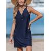 CUPSHE Women Swim Coverup Sleeveless V Neck Eyelet Summer Beach Swimsuit Cover Up Dress for Swimwear(Navy)