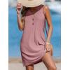 CUPSHE Women Swim Coverup Sleeveless V Neck Eyelet Summer Beach Swimsuit Cover Up Dress for Swimwear(Pink)