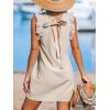CUPSHE Women Swimsuit Cover Up Ruffle Sleeve Beach Dress V Neck Bathing Suit Coverups for Beach Swimwear(Beige)