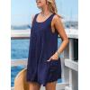 CUPSHE Women Swimsuit Cover Up Sleeveless Flowy Mini Beach Coverup Dress with Two Side Pockets(Navy Blue)