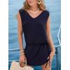 CUPSHE Women Swimsuit Cover Up Sleevess Open Back Summer V Neck Mini Beach Dress(Navy)