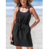 CUPSHE Women Swimsuit Cover Up Sleevess Spaghetti Straps Summer Mini Beach Dress Tie Waist Bathing Suit Coverups for Swimwear(Black)
