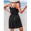 CUPSHE Women Swimsuit Cover Up Sleevess Spaghetti Straps Summer Mini Beach Dress Tie Waist Bathing Suit Coverups for Swimwear(Black)