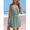 CUPSHE Women Swimsuit Cover Up Sleevess Spaghetti Straps Summer Mini Beach Dress Tie Waist Bathing Suit Coverups for Swimwear(Green)