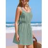 CUPSHE Women Swimsuit Cover Up Sleevess Spaghetti Straps Summer Mini Beach Dress Tie Waist Bathing Suit Coverups for Swimwear(Green)
