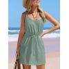 CUPSHE Women Swimsuit Cover Up Sleevess Spaghetti Straps Summer Mini Beach Dress Tie Waist Bathing Suit Coverups for Swimwear(Green)