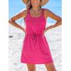 CUPSHE Women Swimsuit Cover Up Sleevess Spaghetti Straps Summer Mini Beach Dress Tie Waist Bathing Suit Coverups for Swimwear(Rose Pink)