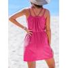 CUPSHE Women Swimsuit Cover Up Sleevess Spaghetti Straps Summer Mini Beach Dress Tie Waist Bathing Suit Coverups for Swimwear(Rose Pink)