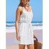 CUPSHE Women Swimsuit Cover Up Sleevess Spaghetti Straps Summer Mini Beach Dress Tie Waist Bathing Suit Coverups for Swimwear(White)