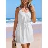 CUPSHE Women Swimsuit Cover Up Sleevess Spaghetti Straps Summer Mini Beach Dress Tie Waist Bathing Suit Coverups for Swimwear(White)