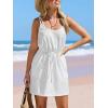 CUPSHE Women Swimsuit Cover Up Sleevess Spaghetti Straps Summer Mini Beach Dress Tie Waist Bathing Suit Coverups for Swimwear(White)