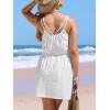 CUPSHE Women Swimsuit Cover Up Sleevess Spaghetti Straps Summer Mini Beach Dress Tie Waist Bathing Suit Coverups for Swimwear(White)