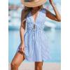 CUPSHE Women Swimsuit Cover Up V Neck Striped Summer Mini Beach Dress Sleeveless Tie Front Cover Ups for Swimwear(Blue Striped)