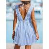 CUPSHE Women Swimsuit Cover Up V Neck Striped Summer Mini Beach Dress Sleeveless Tie Front Cover Ups for Swimwear(Blue Striped)