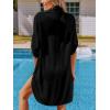CUPSHE Women Swimsuit Cover Ups Chiffon V Neck Short Sleeve Beach Shirt Dress Cover Up(Black)