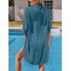 CUPSHE Women Swimsuit Cover Ups Chiffon V Neck Short Sleeve Beach Shirt Dress Cover Up(Blue)