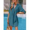 CUPSHE Women Swimsuit Cover Ups Chiffon V Neck Short Sleeve Beach Shirt Dress Cover Up(Blue)