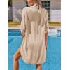CUPSHE Women Swimsuit Cover Ups Chiffon V Neck Short Sleeve Beach Shirt Dress Cover Up(Neutral)