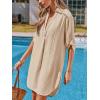 CUPSHE Women Swimsuit Cover Ups Chiffon V Neck Short Sleeve Beach Shirt Dress Cover Up(Neutral)