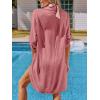 CUPSHE Women Swimsuit Cover Ups Chiffon V Neck Short Sleeve Beach Shirt Dress Cover Up(Pink)