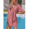CUPSHE Women Swimsuit Cover Ups Chiffon V Neck Short Sleeve Beach Shirt Dress Cover Up(Pink)