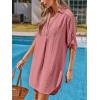 CUPSHE Women Swimsuit Cover Ups Chiffon V Neck Short Sleeve Beach Shirt Dress Cover Up(Pink)