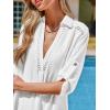 CUPSHE Women Swimsuit Cover Ups Chiffon V Neck Short Sleeve Beach Shirt Dress Cover Up(White)