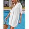 CUPSHE Women Swimsuit Cover Ups Chiffon V Neck Short Sleeve Beach Shirt Dress Cover Up(White)
