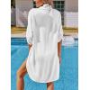 CUPSHE Women Swimsuit Cover Ups Chiffon V Neck Short Sleeve Beach Shirt Dress Cover Up(White)