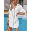 CUPSHE Women Swimsuit Cover Ups Chiffon V Neck Short Sleeve Beach Shirt Dress Cover Up(White)