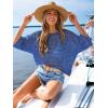 CUPSHE Women Swimsuit Cover Ups Crochet Hollow Out Half Sleeve Beach Coverup Tops(Blue)
