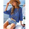 CUPSHE Women Swimsuit Cover Ups Crochet Hollow Out Half Sleeve Beach Coverup Tops(Blue)