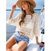CUPSHE Women Swimsuit Cover Ups Crochet Hollow Out Half Sleeve Beach Coverup Tops(Cream)